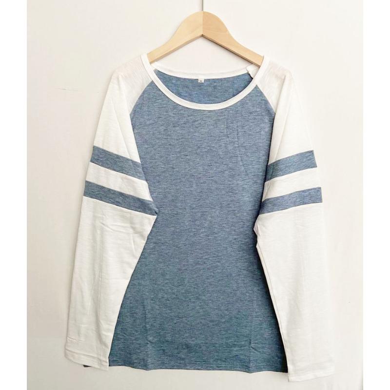 Весенне-осенняя женская блузка, модная трехцветная полосатая футболка с длинными рукавами и круглым вырезом, топы с цветными блоками