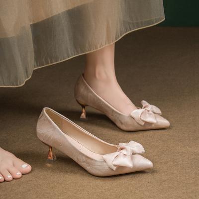 Элегантные туфли-лодочки на высоком каблуке, женские новые китайские туфли с открытым верхом, одинарные туфли с бантом, туфли на высоком каблуке, туфли для подружки невесты, свадебные, в национальном стиле, женская обувь
