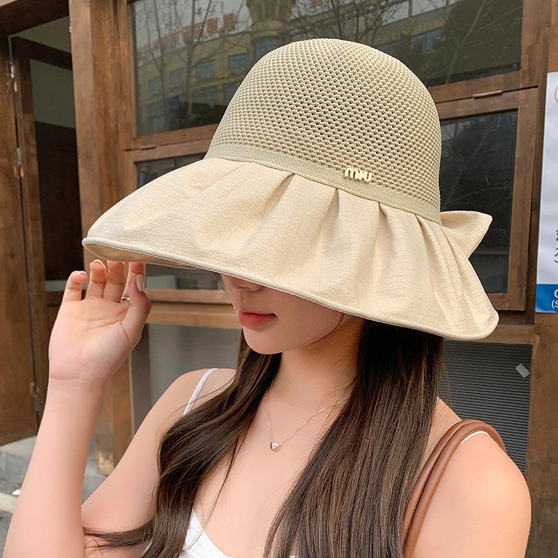 New Big Brim Sunshade Basin Hat Summer Breathable Sunscreen Bucket Hat Travel UV Protection Bow Sun Hat