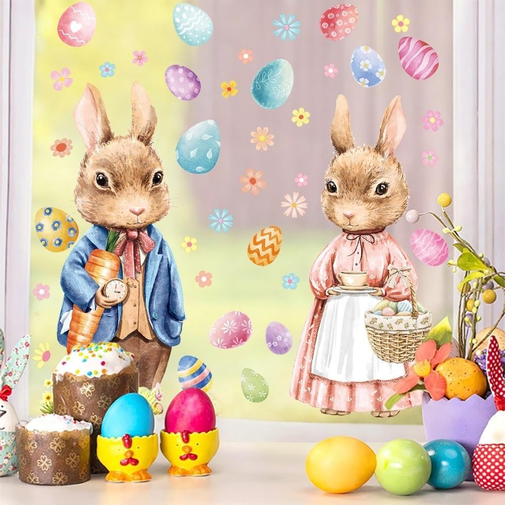 Waterproof Easter Door Stickers Creative Easter Bunny Static Cling Decal  Festive Decorations