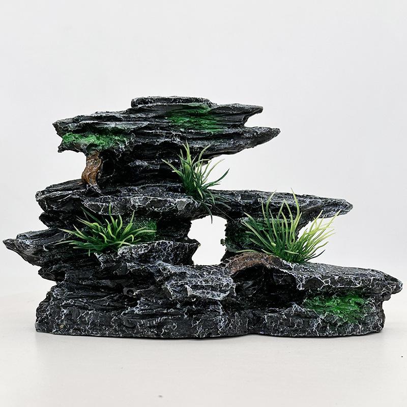 Aquarium Scenery Set: Miniature Mountain, Water Plants, Stone Ornaments, Hideout Decor