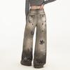 unifree Retro Graffiti Distressed High-Waist Jeans