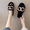 Fashion 2025 New Winter Plush Slippers Fashion Open Toe Solid Color Women's Sandals Metal Chain Casual Women's Shoes Fashion Shoes