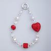 PICOCICI Anti-fall Phone Chain with Rhinestone Heart Cube Decor Beaded Wrist Strap