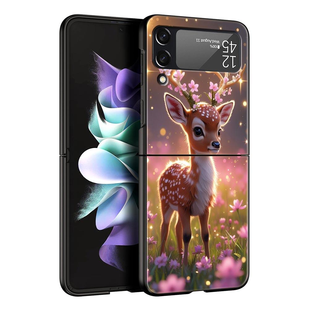 Жесткий ПК Чехол для Телефона с Рисунком Оленя и Личи для Samsung Galaxy Z Flip 7 6 5 4 Черная Крышка для Galaxy Z Flip 3 Складной Корпус Fundas