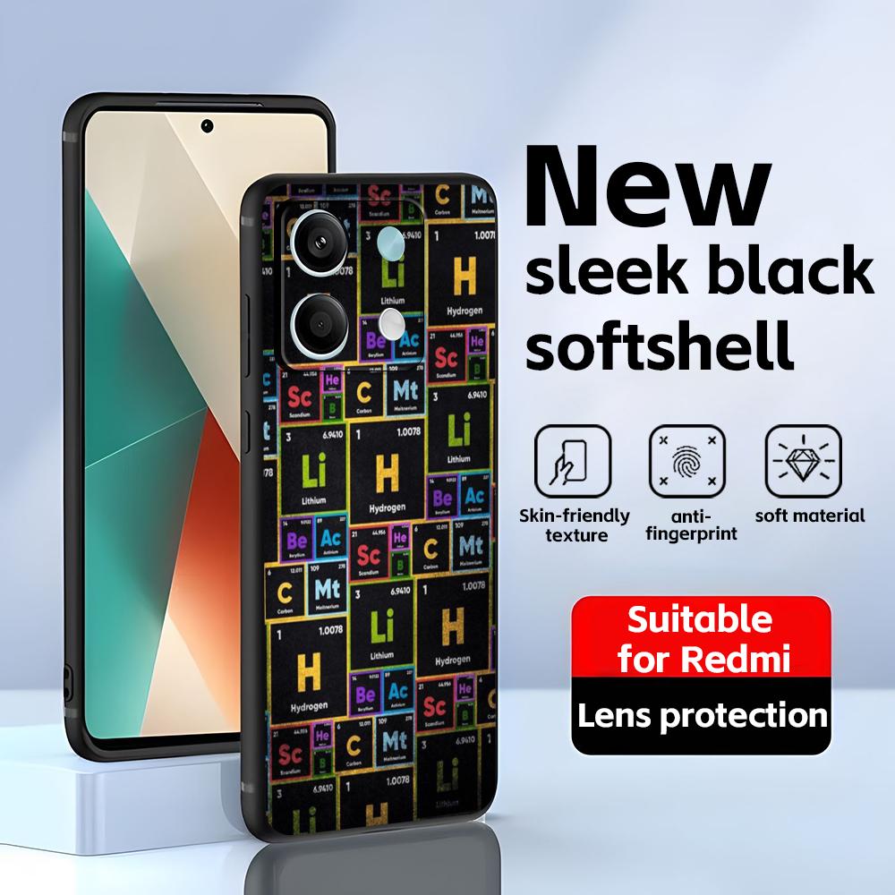 Химия Периодическая таблица Наука Чехол для телефона Для Redmi Note 14 13 12 11 Pro Plus S 5G 14C A3 Мягкий черный чехол для телефона