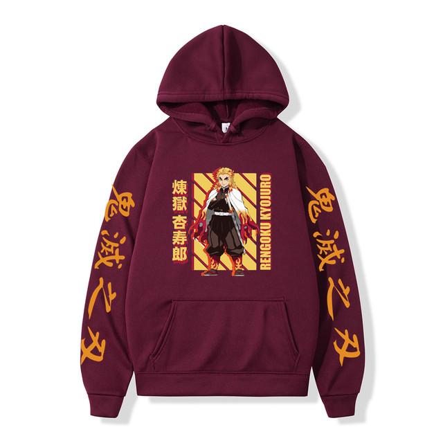 Japanese Anime Movie Demon Slayer Kimetsu No Yaiba Hoodies Men Fleece Cartoon Rengoku Graphic Streetwear Sweatshirts