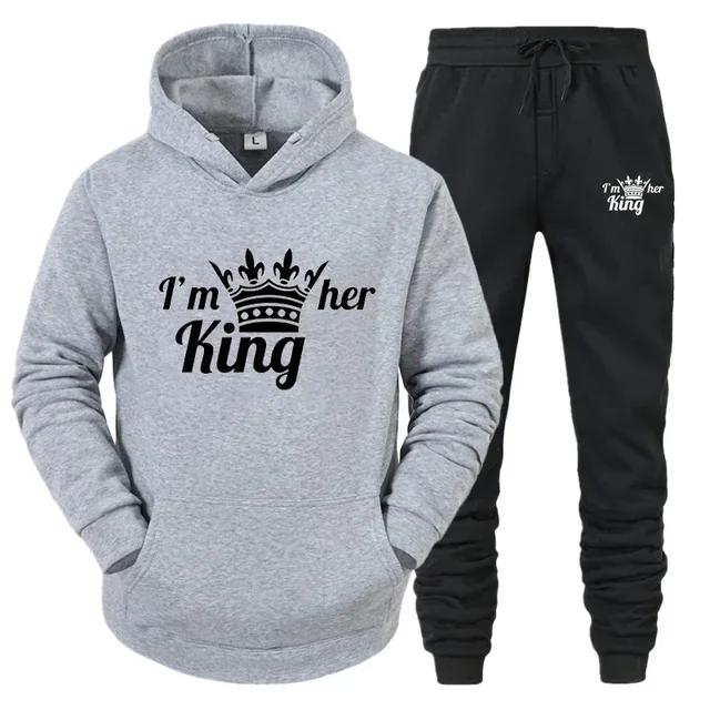 Толстовка Lover Tracksuit с капюшоном с принтом QUEEN KING для пар, толстовка с капюшоном, женская толстовка из 2 предметов, спортивная одежда для мужчин и женщин