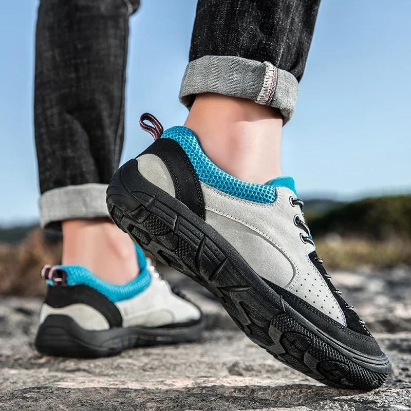 Fashion Men Outdoor Antiskid Sneakers Lightweight Breathable Lace-Up Running Tennis Shoe Comfortable Casual Hiking Shoes Plus Size 38-47