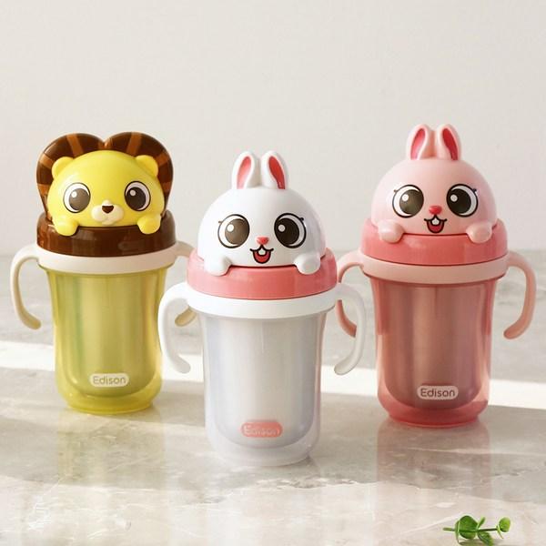 Edison Friends Двойная чашка-соломинка из нержавеющей стали с защитой от проливания 2 300 мл, Rabbit Raney, 1 шт.