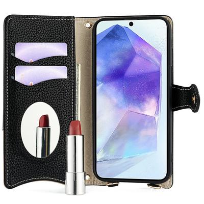 Для Samsung Galaxy A56 5G кожаный чехол-кошелек-подставка с нестандартным хвостом и цепочным ремешком