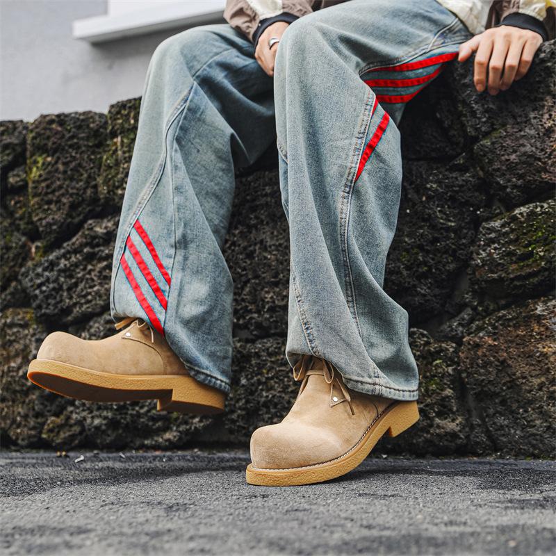 Туфли дерби мужские новые осенне-зимние в британском стиле на толстой подошве увеличивающие рост ботинки мартин ретро средней высоты рабочие ботинки 14422-J