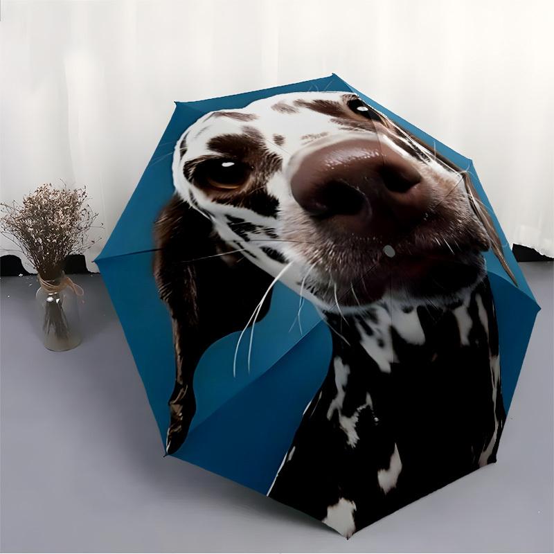 1pc Dalmatian Spots Automatic Open/Close Umbrella - Compact Travel Umbrella, 8-Rib Heavy-Duty Construction, Ideal Gift, Outdoor Accessory, 28047