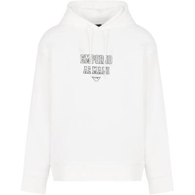 Emporio Armani Толстовка с капюшоном и длинным рукавом с вышитым логотипом-буквой Мужская толстовка Белый 6D1MD2-1JWPZ-01P4