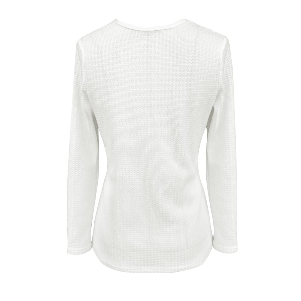 Fall And Winter New Women's Clothing V-neck Button Solid Color Long-sleeved T-shirt Women