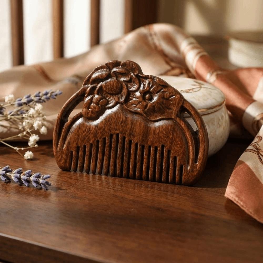 Carved Hair Comb Solid Wood Sandalwood Hair Brush Gift Wide Tooth Comb Haircare