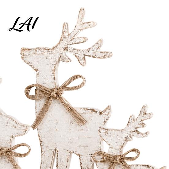 Seasonal Home Decor 3Pcs/Set Wooden Christmas Elk Table Sign Rustic Reindeer Family Tabletop Decoration Handcrafted Sign Jute Rope Bow Centerpiece