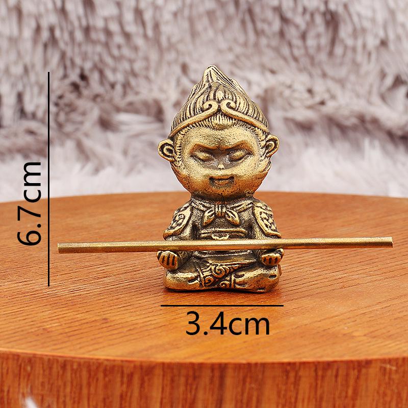 Yellow Brass Wukong Myth Statue with Ruyi Jingu Bang