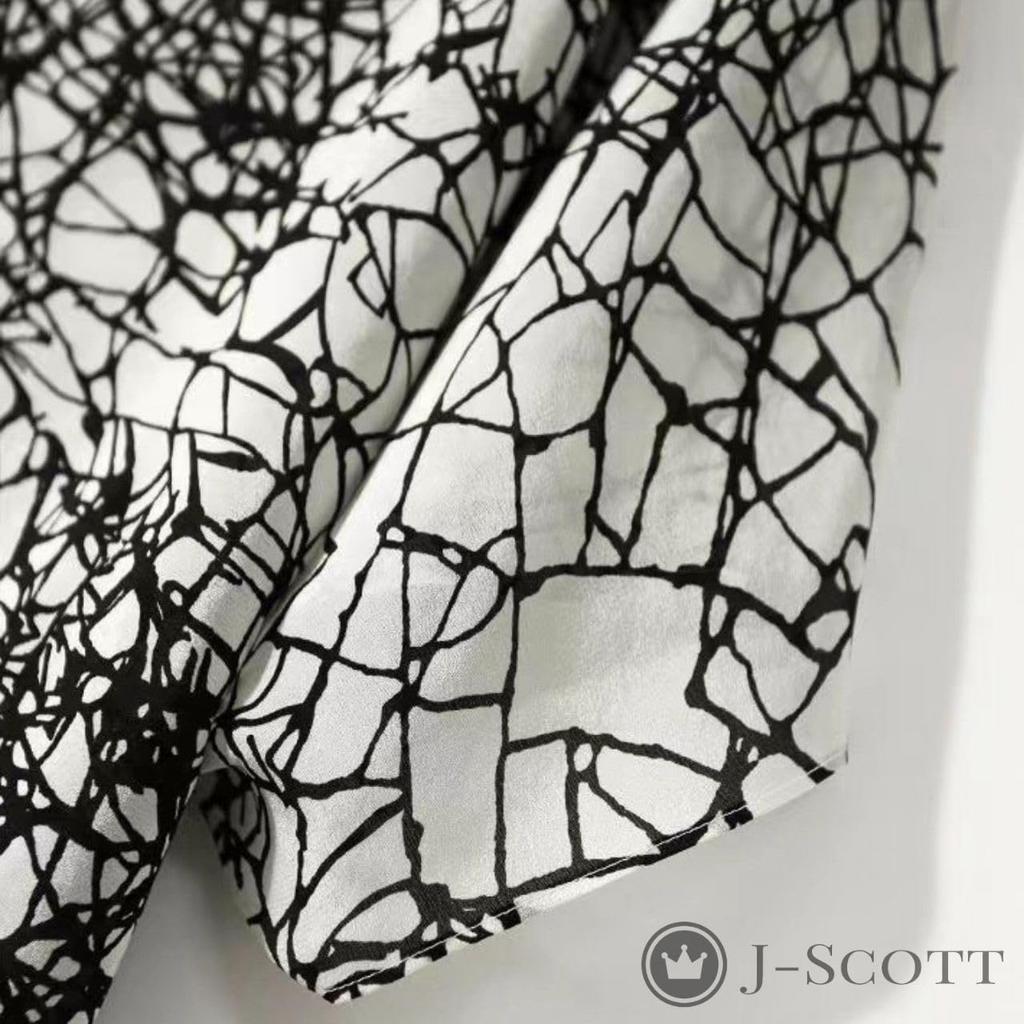 J-Scott Women's Printed Chiffon Blouse, Monotone, Flare Sleeves, 3/4 Sleeves, Round Neck, White, JS142-WH-S