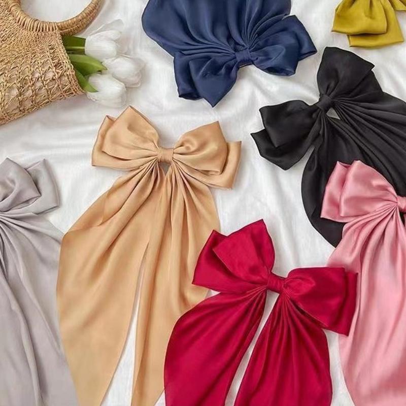  Заколка для волос с бантом и лентой, простой элегантный атласный зажим для волос, фиксированная заколка для волос, ретро-украшение для волос, красные аксессуары для волос