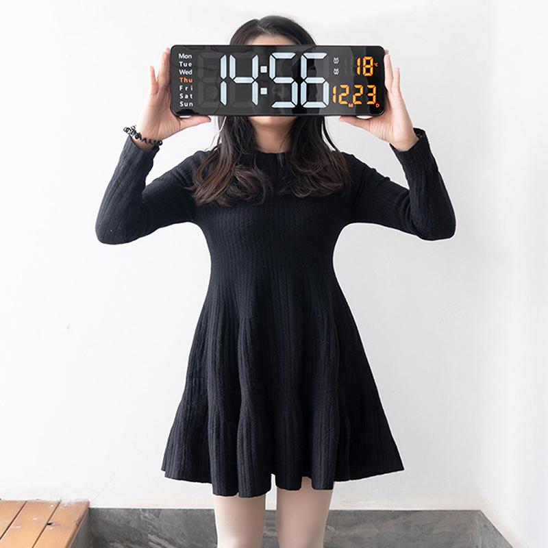 Светодиодные цифровые настенные часы с электронным пультом дистанционного управления, температурой и датой, настенные