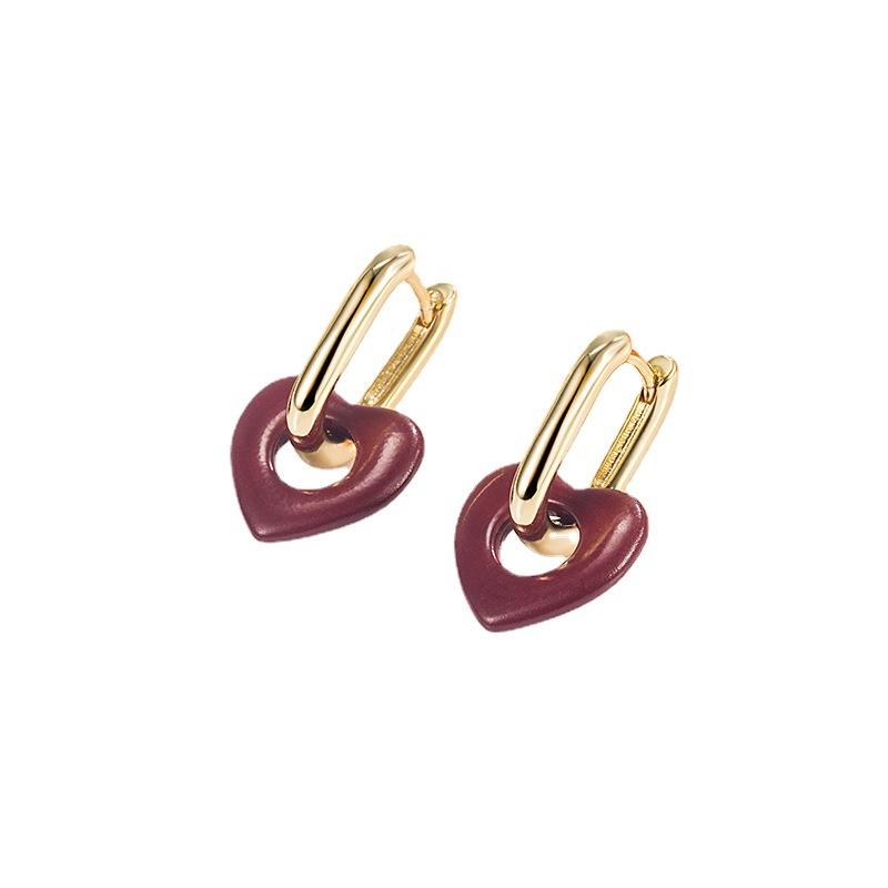 ANENJERY Frosted Matte Red Heart Hoop Earrings for Women Vintage Ear Buckle Huggies Trendy Jewelry Accessories Pendientes Mujer