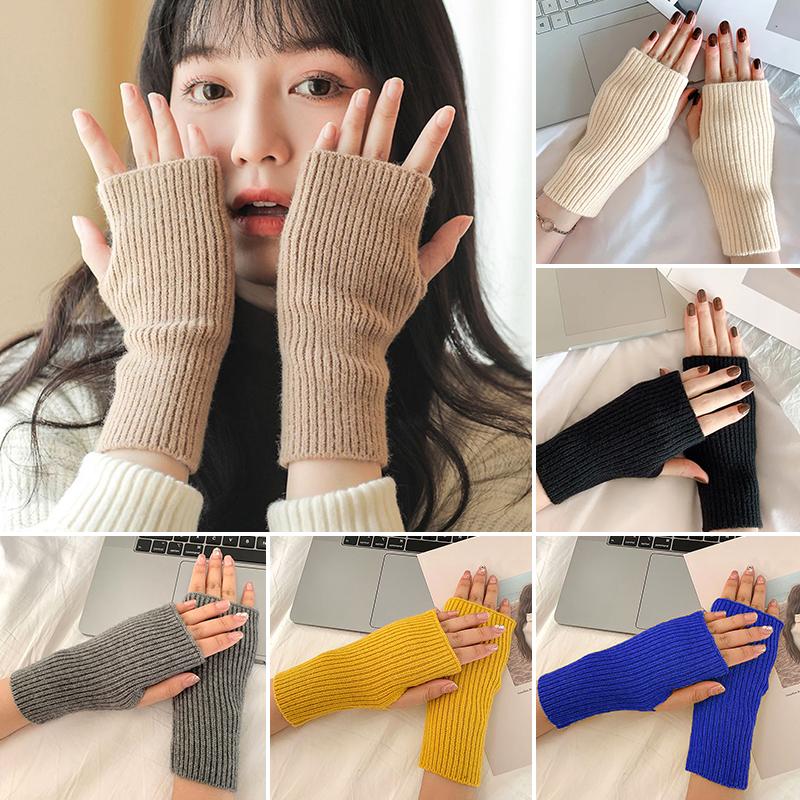 1Pair Fingerless Mitten Knitted Elastic Cold-proof Flexible Warm