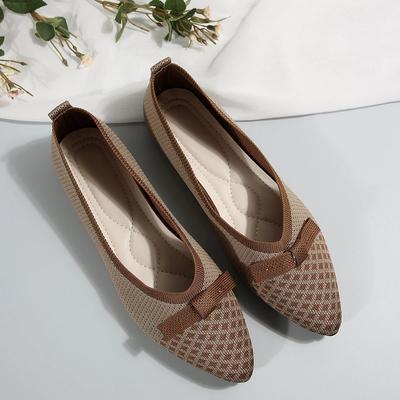 Новые женские трикотажные туфли на плоской подошве, дышащие, удобные, с бантом, повседневные, с острым носком, кроссовки для ходьбы, мокасины