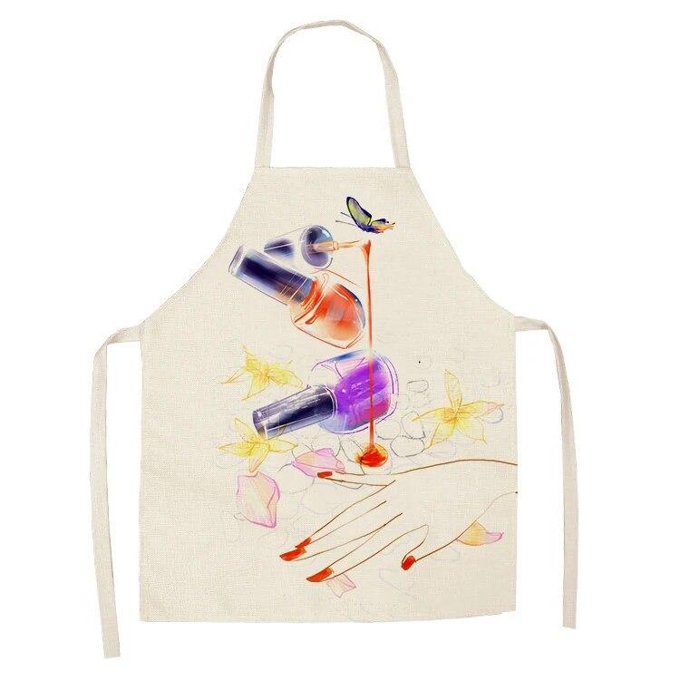 Sleeveless Linen Apron Men and Women Household Cleaning Tools Apron Nail Polish Ladies Perfume Printing Kitchen Apron