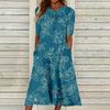 Women's Summer Casual Fashion Floral Printed Short Sleeve Button Pocket Dress