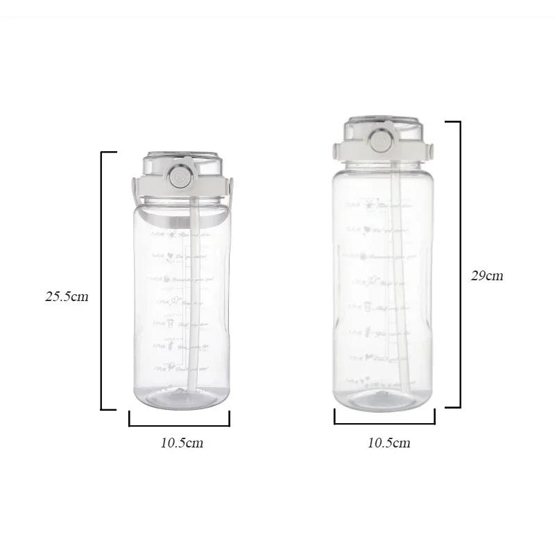 2L Sport Straw Water Bottle Time Scale Plastic Summer Cold Juice Water Cup Large Capacity Portable Travel Bottles Water Bottle