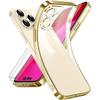 Protective Case - for iPhone 15 Pro - Transparent Silicone - Golden Outline - 2 Tempered Glasses - Ultra Slim
