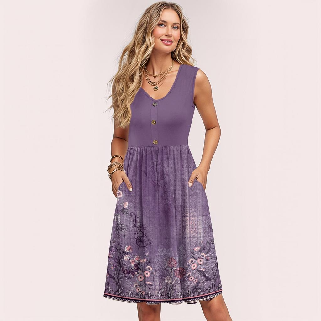 Женские летние платья без рукавов повседневные свободные летние платья на пуговицах с карманами