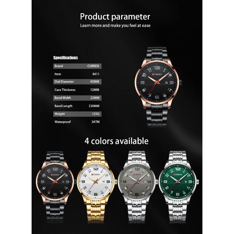 CURREN New Men's Watch Business Steel Band Quartz Watch Simple Calendar Scale Casual Watch