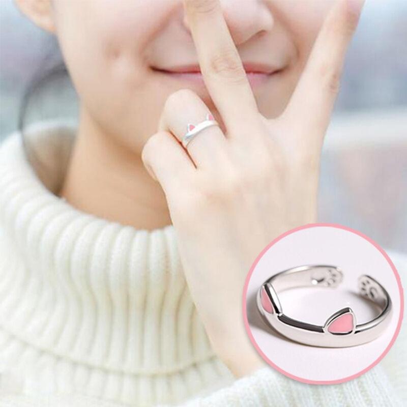 Adjustable Cartoon Little Cat Kitten Pet Finger Rings Lovely Cat Ears Paws Rings Birthday Gifts for College Girls