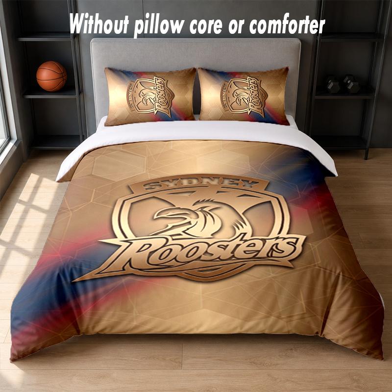 Sydney Roosters Design Bed Bedding Set 1 Duvet Cover + 2 Pillowcases Soft Breathable Household Bed Linens