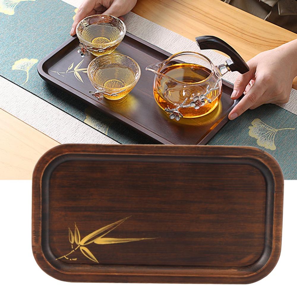 Wood Rectangular Tea Tray Rectangular Shape Snack Platter Bamboo Tea Tray Household Kitchen