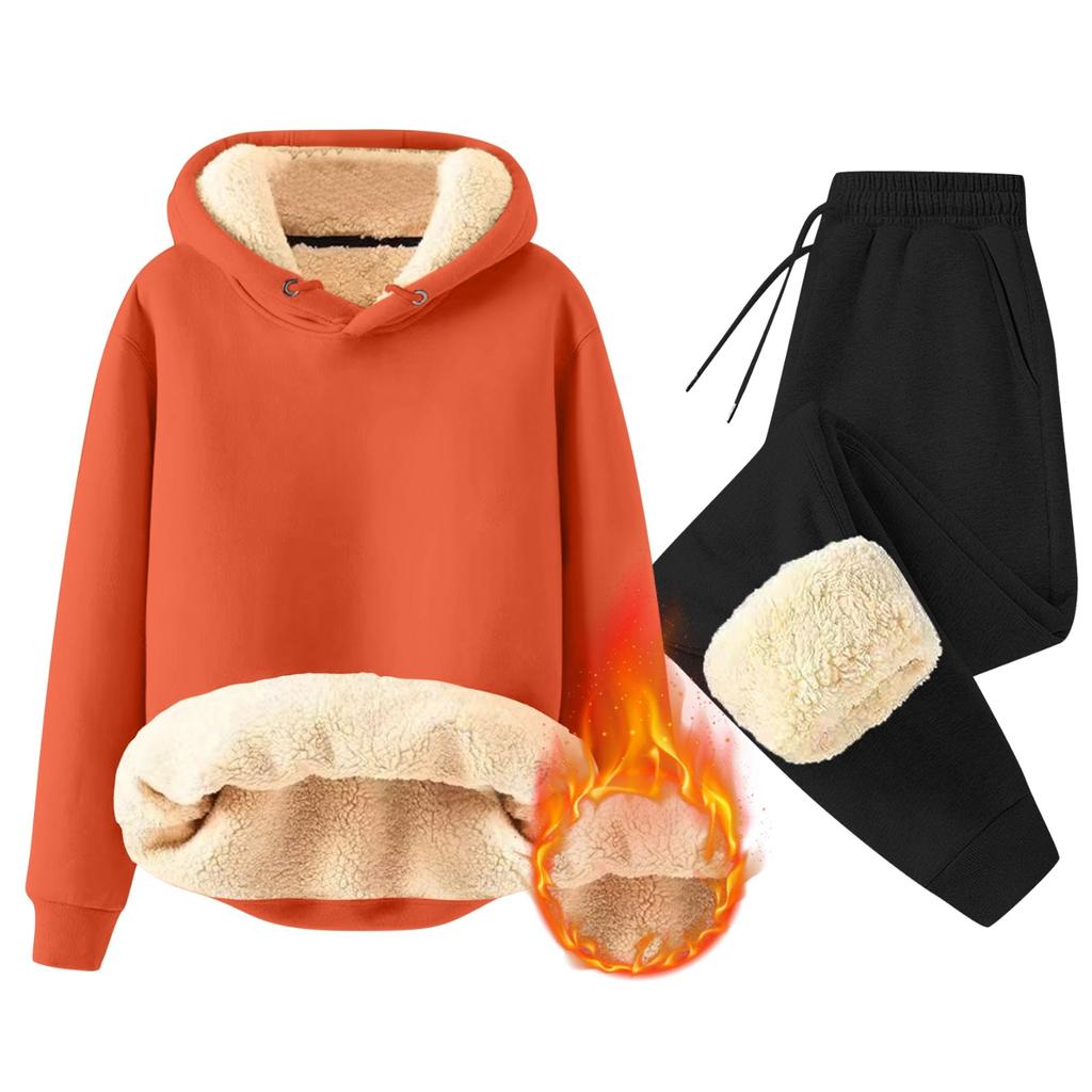 Set For Men 2 Piece Casual Long Sleeve Fleece Casual Fuzzy Hooded Pullover Warm Pant Winter Sport