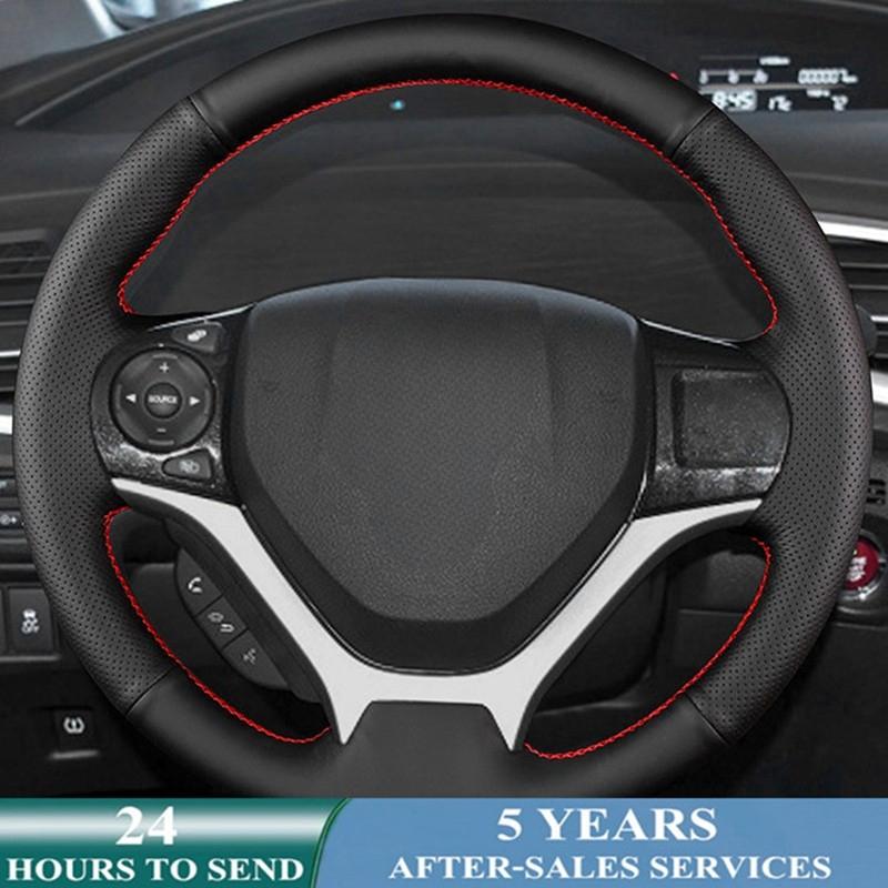 ized Car Steering Wheel Cover Hand Sewing Braid Leather Car Accessories For Honda Civic Civic 9 2012 2013 2014 2015