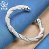 925 Silver Sterling For Women Man Mesh Wide Braided Bracelet Jewelry