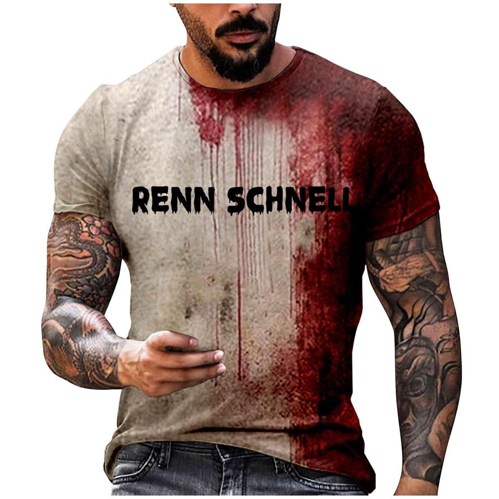 Halloween T Shirt Men's Casual Round Neck Blood Splatter Pattern Tops Horror Bloody Printed Short Sleeve Tops