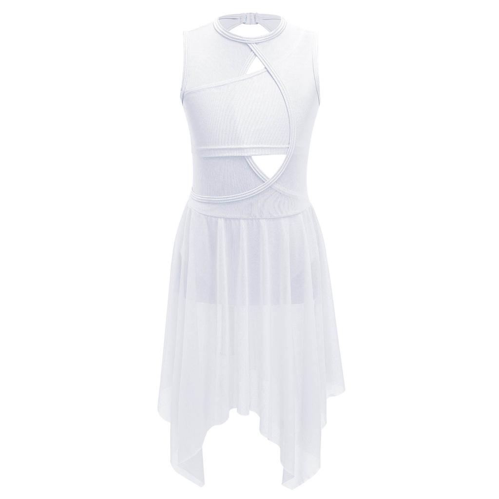 Girls Sleeveless Spandex Mesh Criss Cross Hollow Backless Dance Dress