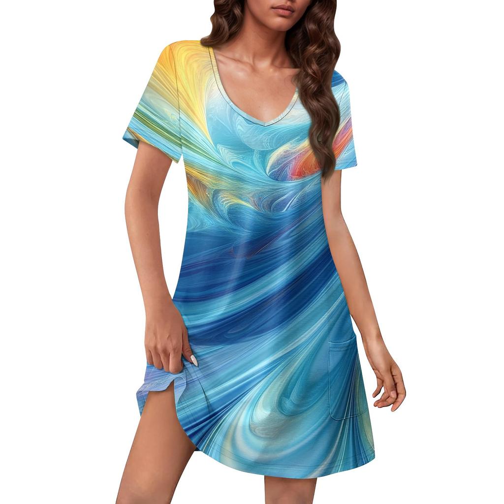 Женский повседневный сарафан с карманами, летнее пляжное платье в стиле бохо, цветочные блузки для женщин, футболки, платья с V-образным вырезом, свободные платья