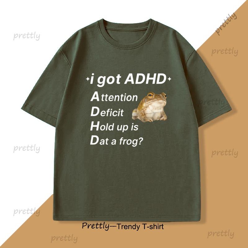ADHD Frog TShirt Funny Autism T Shirt Cotton Short Sleeve Funny TShirts Round Neck Tees Soft Printed Tops Streetwear Clothes