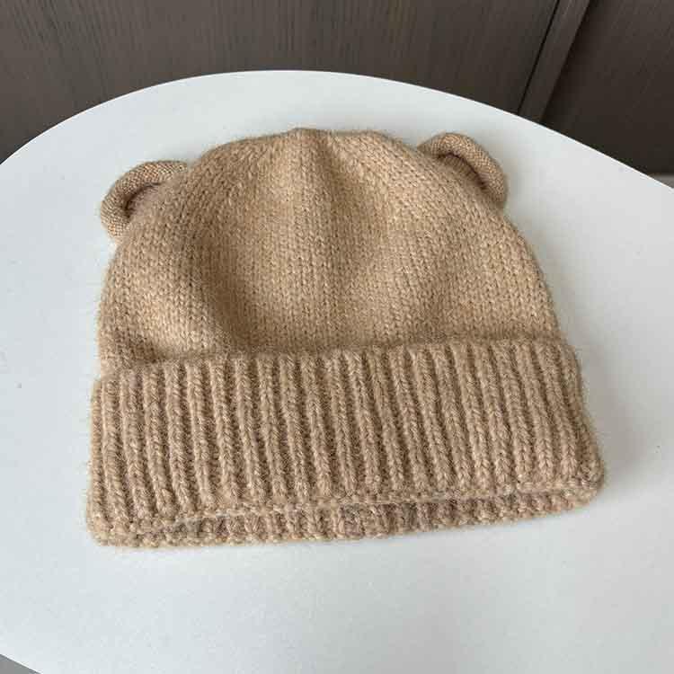 Cream Bear Sweet Cute Wind Ears Woolen Hat Ladies Autumn And Winter Pullover Knitted Warm Ear Protector Woolen Hat