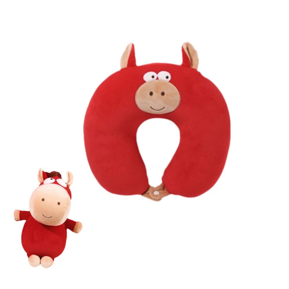 Универсальная подушка-трансформер 2 в 1 в форме лошади, U-образная, приятная на ощупь, для офиса и отдыха, а также подушка для сна с мультяшным рисунком и частицами пены, идеально подходит для деловых поездок.