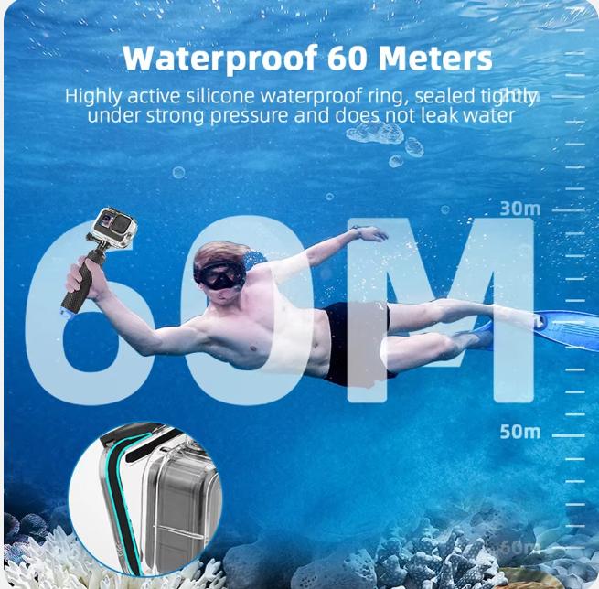 Водонепроницаемый чехол для Gopro 13/12/11/10/9, чехол для плавания, дайвинг, 60 м, подводный бокс, защитная оболочка, камера, аксессуар для серфинга