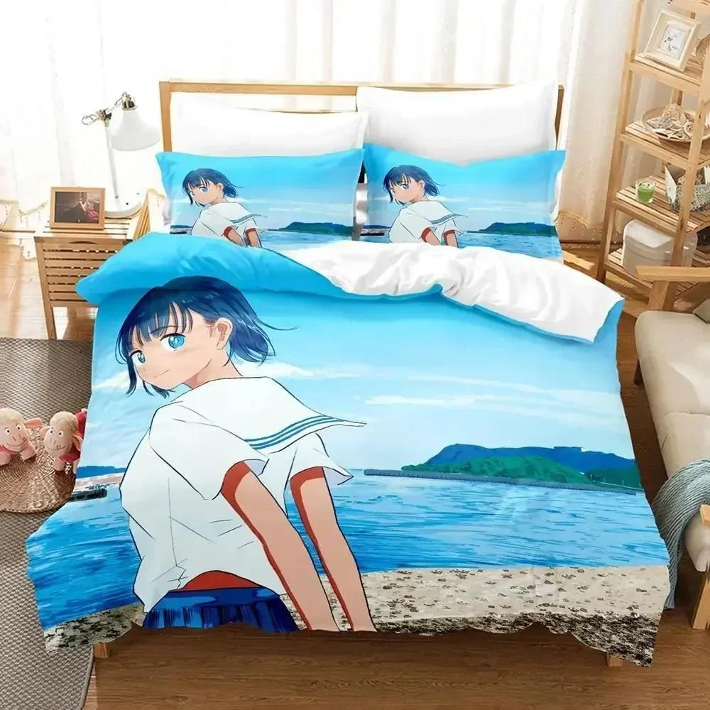 New Summer Time Rendering Bedding Set Cartoon Anime Three-piece Set Adult Kid Bedroom Duvet Cover Sets 3D Kawaii Girls Twin Set