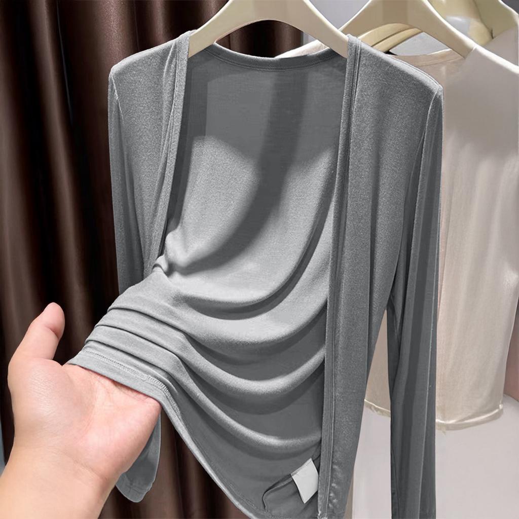 Long-sleeved Solid Color Cardigan Shirt for Women 2025 Autumn and Winter New Style Fashionable and Versatile