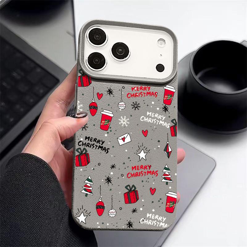 Милый Рождественский Узор Чехол для Телефона Для iPhone Air 17 16 15 14 Pro Max 13 12 Pro 11 16e Ударопрочный Текстура Кожи ТПУ Мягкий Чехол